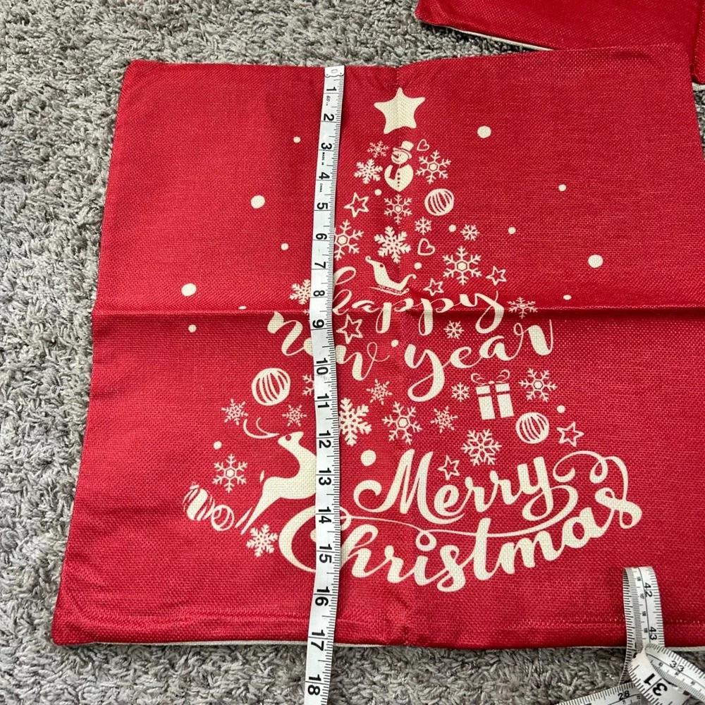 Christmas Throw Pillow‎ Covers Set of 4 Red Cream Holiday Decor
